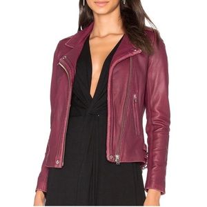IRO Han Cropped Leather Moto Jacket Maroon - Size 40 (Approx M)| Paris Cool Girl